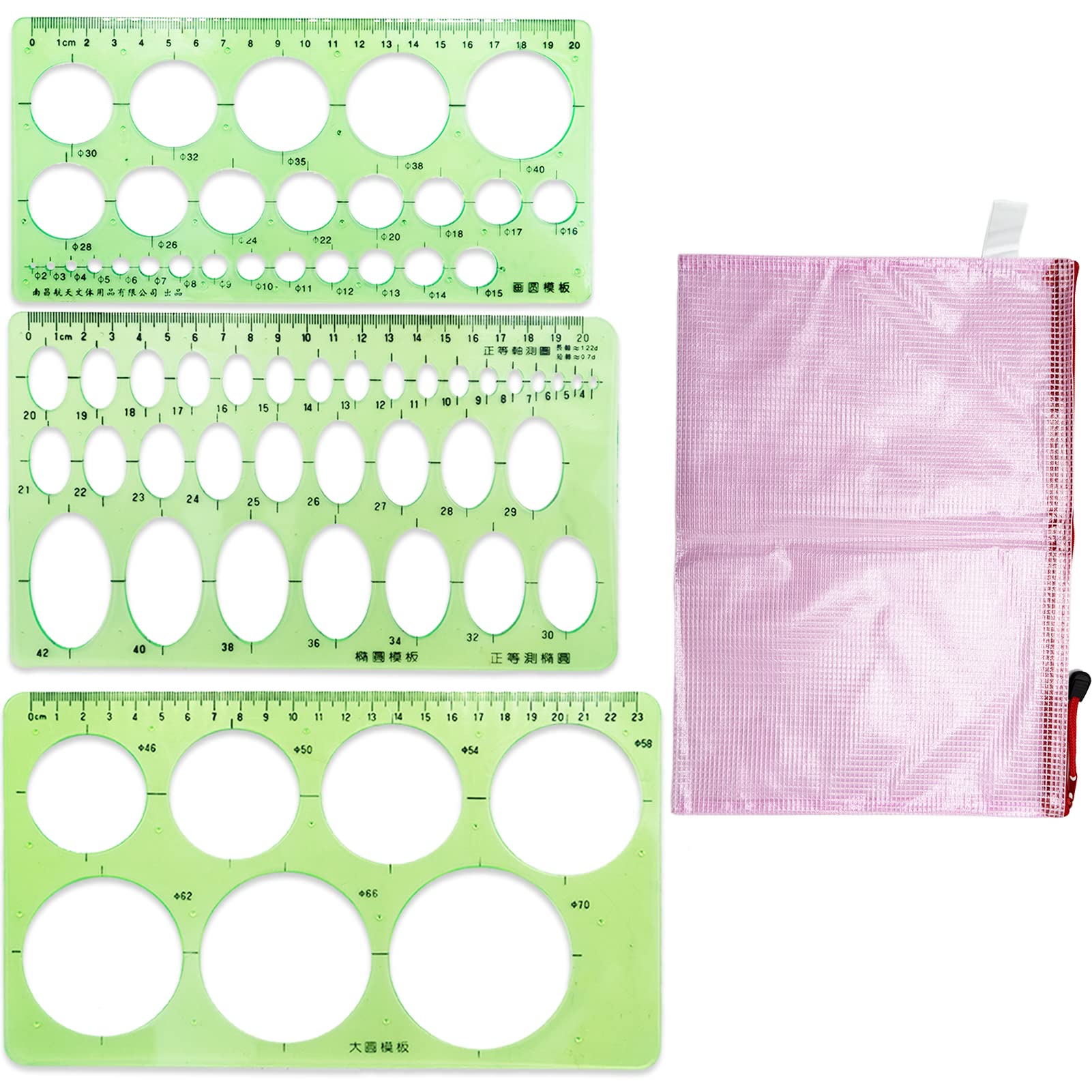 3 Pieces Circle Template Stencil Set Drawing Ruler Aid Measuring Tool Plastic Circle Oval Templates Measuring Templates Ruler Digital Drafting Stencil Symbols Shape for Artist Design Green