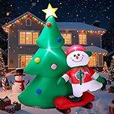 7 FT Christmas Tree Inflatables Outdoor Decortaion, Large Blow Up Christmas Tree with Scooter Boy Snowman, Light Up Inflatable Christmas Decoration for Yard Lawn, Garden, Party
