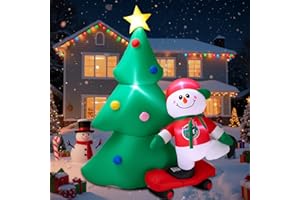 DAWDIX 7 FT Christmas Tree Inflatables Outdoor Decortaion, Large Blow Up Christmas Tree with Scooter Boy Snowman, Light Up Inflatable Christmas Decoration for Yard Lawn, Garden, Party