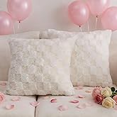 Demetex Checkered Plush Pillow Covers 18x18 Set of 2 Super Soft Cream Square Pillow Cases Modern Fur Throw Pillows for Couch Bed Sofa Living Room Valentines Day, 18 x 18 inch, Cream