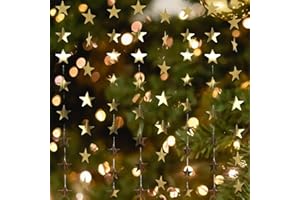 RYPYP 8Pack Gold Star Garland Hanging Christmas Decor Starry Night, Golden Star Twinkle Paper Garland Streamers Banner Vertical Style for Birthday Wedding Baby Shower New Year Welcome Party Decorations