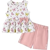 YUEMION Toddler Girl Clothes, 2Pcs Baby Girl Summer Outfits Sleeveless Bow Knot Tank Shirts Tops + Shorts Clothing Sets 1-5T