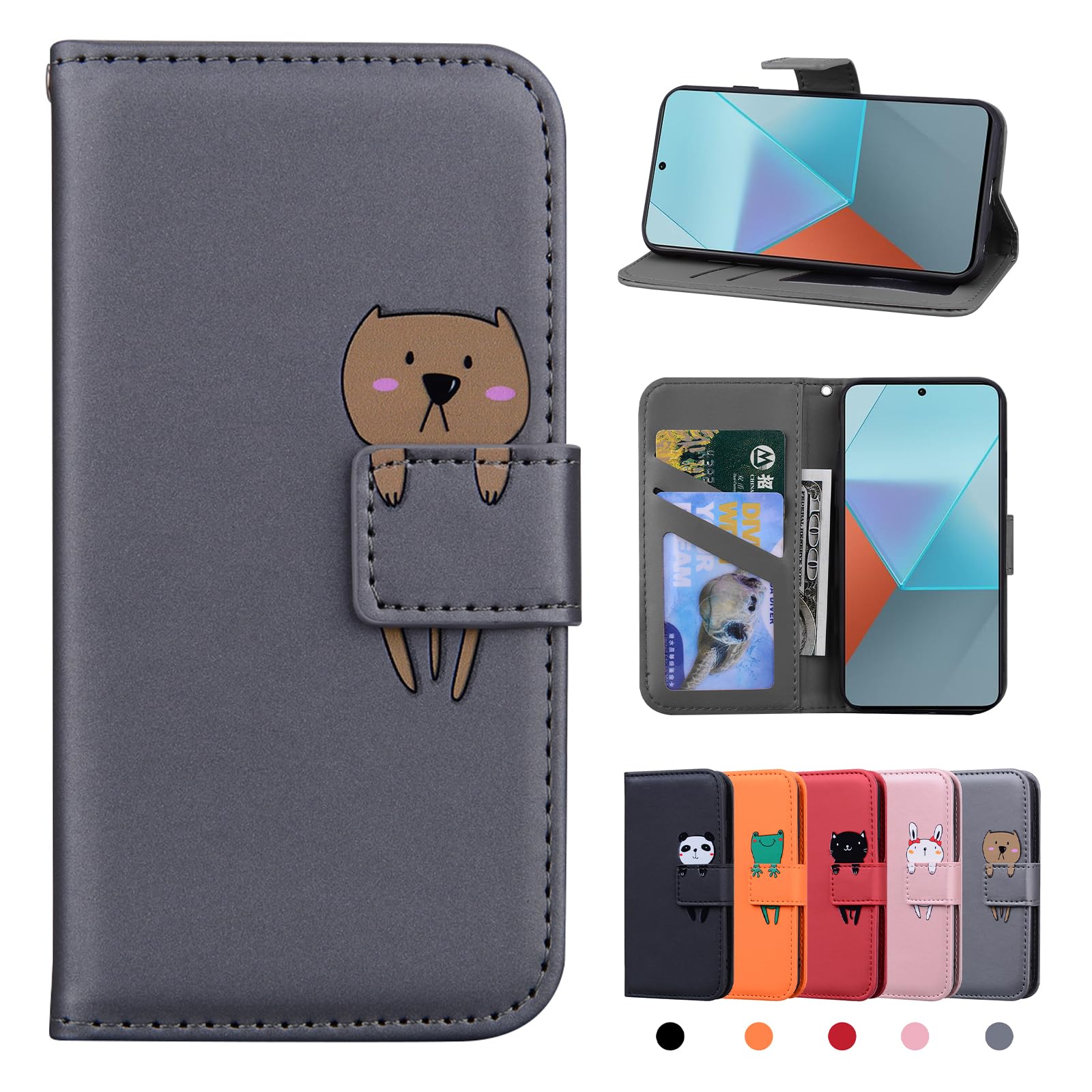 Rostsant Xiaomi Redmi Note 13 Pro 5G Case Cover Skin Feel PU Leather Case Redmi Note 13 Pro 5G Magnetic Closure Protective Wallet Flip Cover Stand Protective Case for Xiaomi Note 13 Pro Gray Bear — image 1