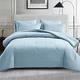 Maple&Stone Full Size Comforter Sets 7 Pieces Bed in a Bag - Down Alternative Bed Set with Comforter, Sheets, Pillowcases & Shams, All Season Lightweight Bedding Set, Light Blue