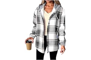 SMIDOW Flannel Jacket For Women Trendy - Fleece Lined Button Down Plaid Shacket Long Sleeve Hooded Jackets Fall Winter Coat
