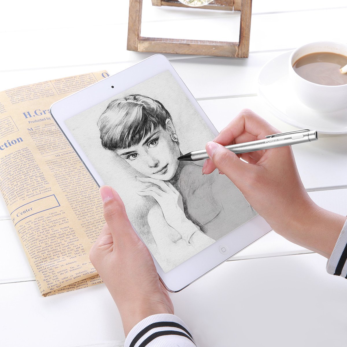 Poweradd Stylus Actif, Haute Précision Stylo Capacitif Universel pour les Appareils iOS / Android / Microsoft à Ecran Tactile, Argent
