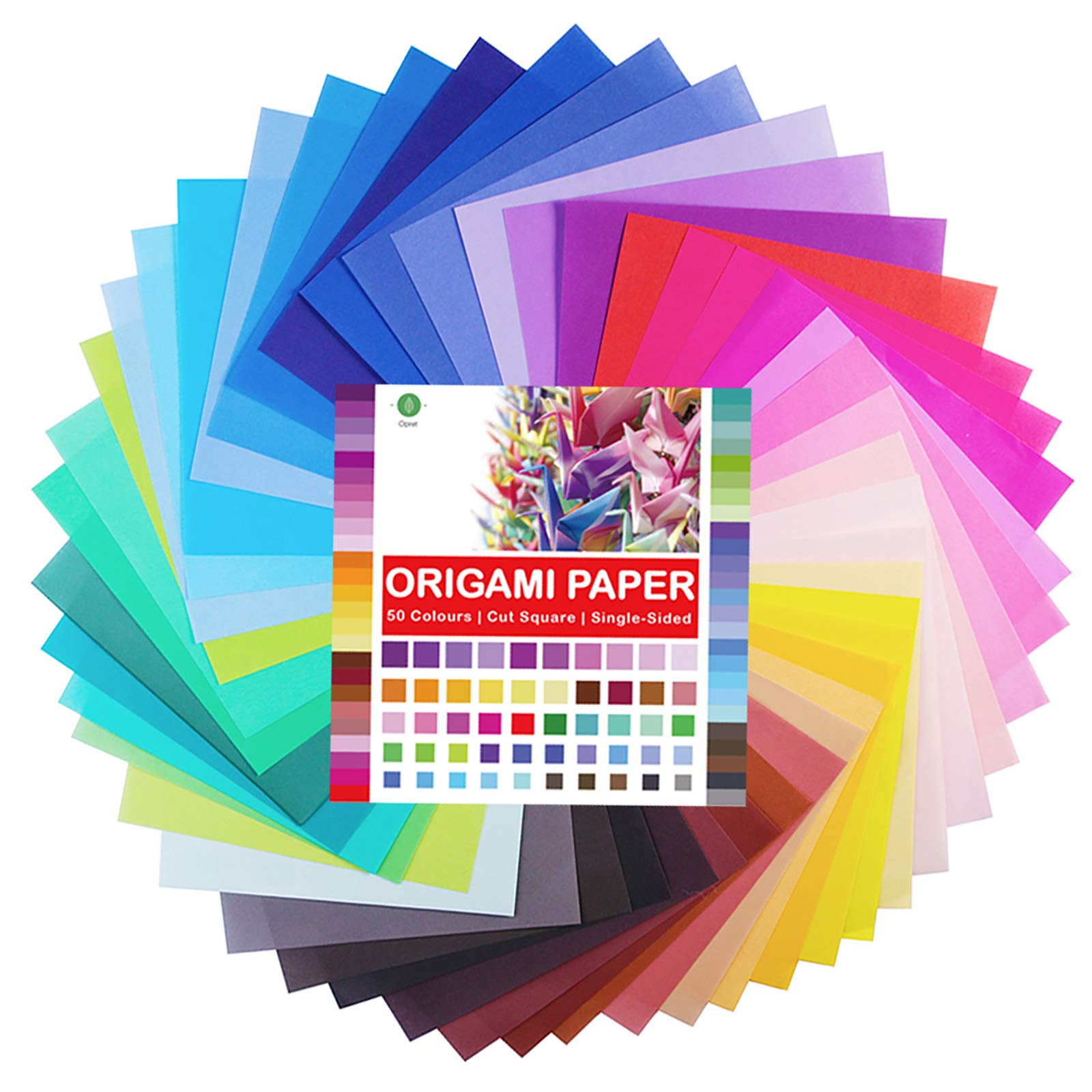 Opret Origami Paper, 100 Sheets 15x15 cm Origami Paper 50 Vivid Colours Single Sided for Arts and Crafts Projects
