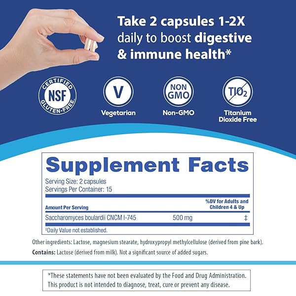 FLORASTOR PROBIOTICS FOR DIGESTIVE AND IMMUNE HEALTH, 30 CAPSULES, PROBIOTICS FOR WOMEN & MEN, HELPS FLUSH OUT BAD BACTERIA, BOOSTS THE GOOD WITH OUR UNIQUE STRAIN SACCHAROMYCES BOULARDII