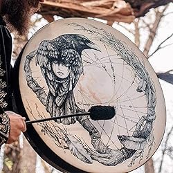 Firlar Shaman Drum, 10 Inch Crow Pattern Handmade