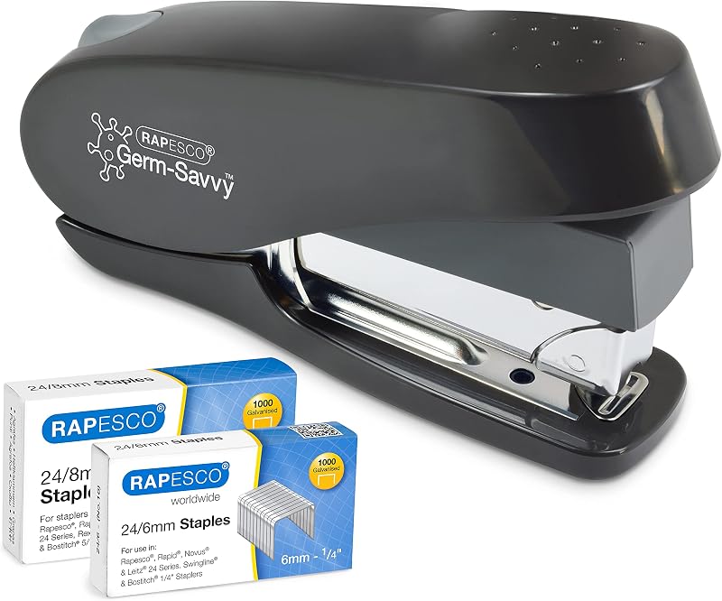 Rapesco 1466 Germ-Savvy ECO Luna Less Effort Stapler Black 50 Sheet