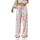 MakeMeChic Women's Tropical Print Palazzo Pants Low Waist Wide Leg Summer Trousers