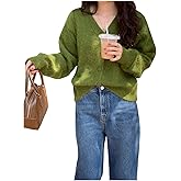 GORGLITTER Women's Button Up Fuzzy Cardigan Trendy V Neck Oversized Fall Sweater Knitted Outerwear