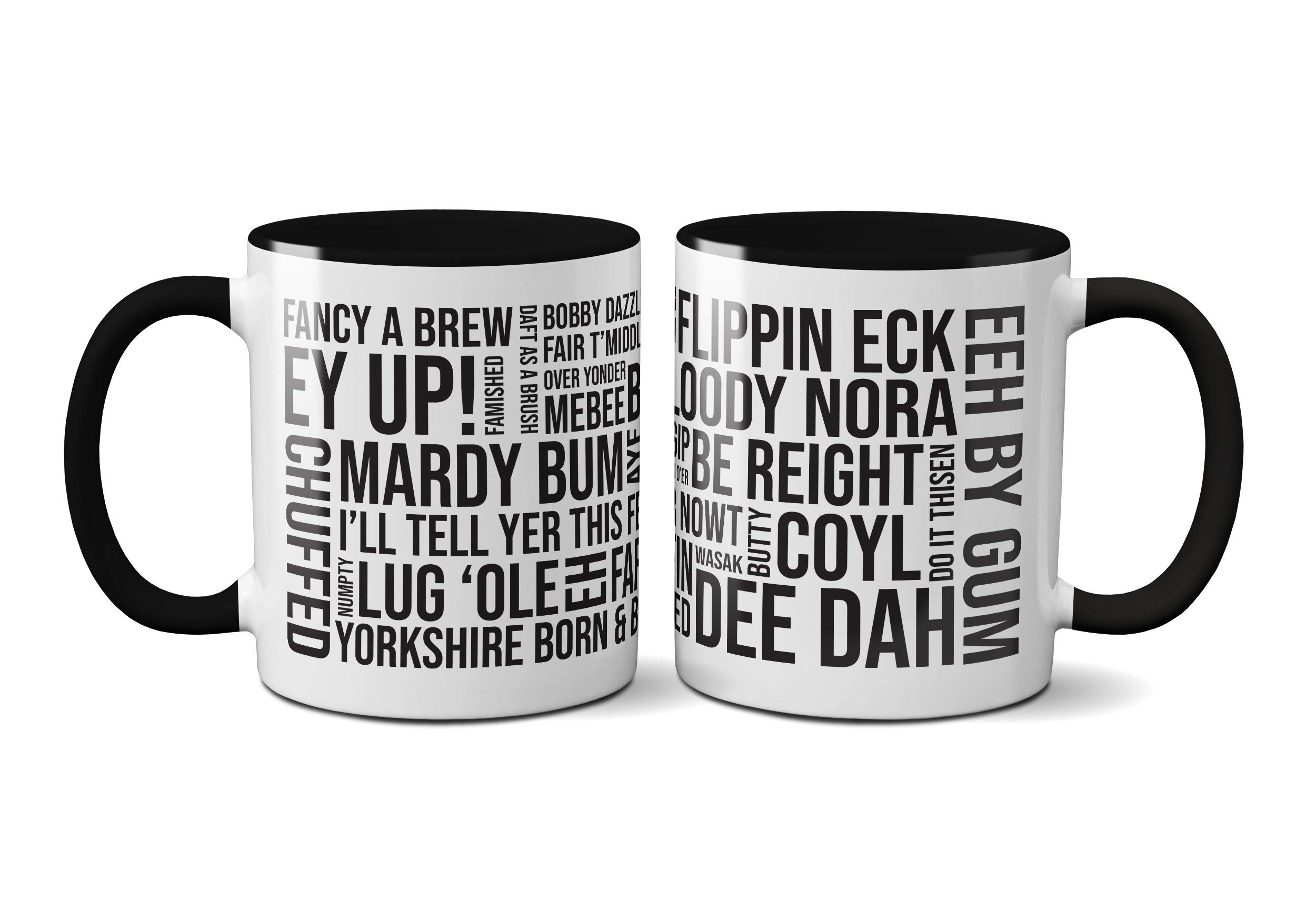 SMARTYPANTS Yorkshire Sayings Mug - Funny Yorkshire County Present Gift Ideas Tea Coffee Novelty Heavy Duty Handle Dino Coated Dishwasher/Microwave Safe Sublimation Ceramic (Black Handle Prime)