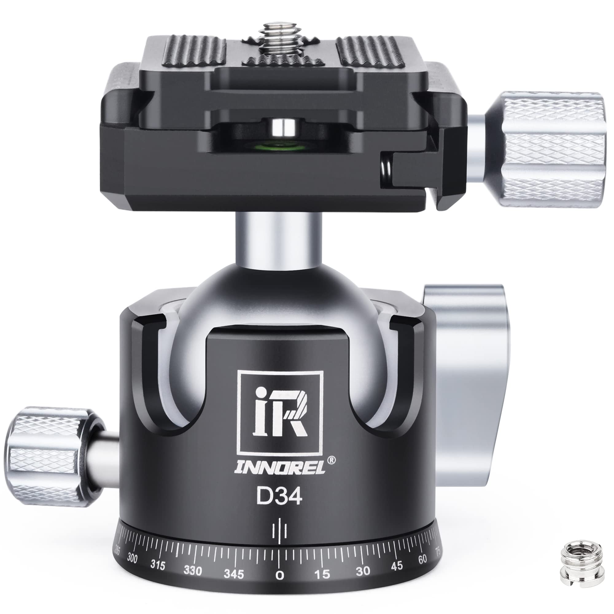 INNOREL D34 34mm Low Profile Tripod Ball Head Professional All Metal CNC Panoramic Camera Tripod Head for Monopod,DSLR Cameras,Camcorder,DV with 1/4" Arca Swiss Quick Release Plate Load 33lb/15kg