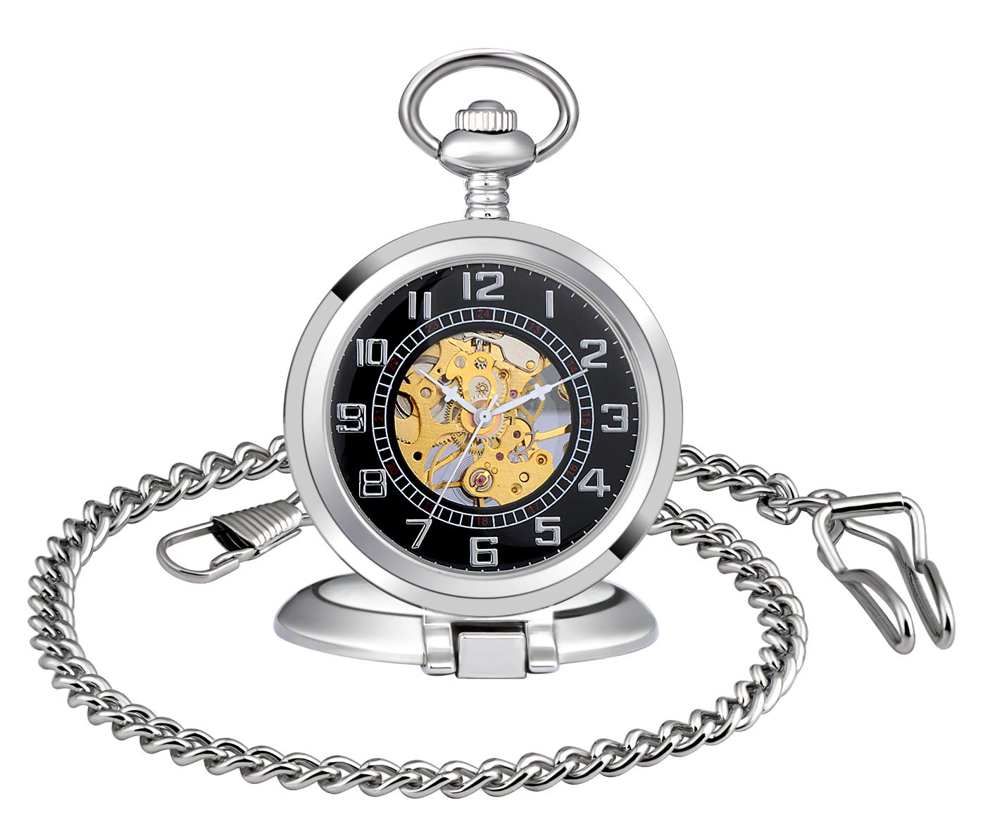 MICGIGI-Men/Women Mechanical Hand-Wind Pocket Watch Standing Pocket Fob Watches with Chain