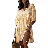 miduo Womens Casual V Neck Summer Half Sleeve Bohemian Floral Mini Tunic Short Dresses