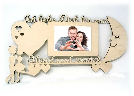 Liebespaar Holz Bilderrahmen Ich liebe dich bis zum Mond und zurück zur Hochzeit Verlobung Erinnerung für Fotos 10 x 15