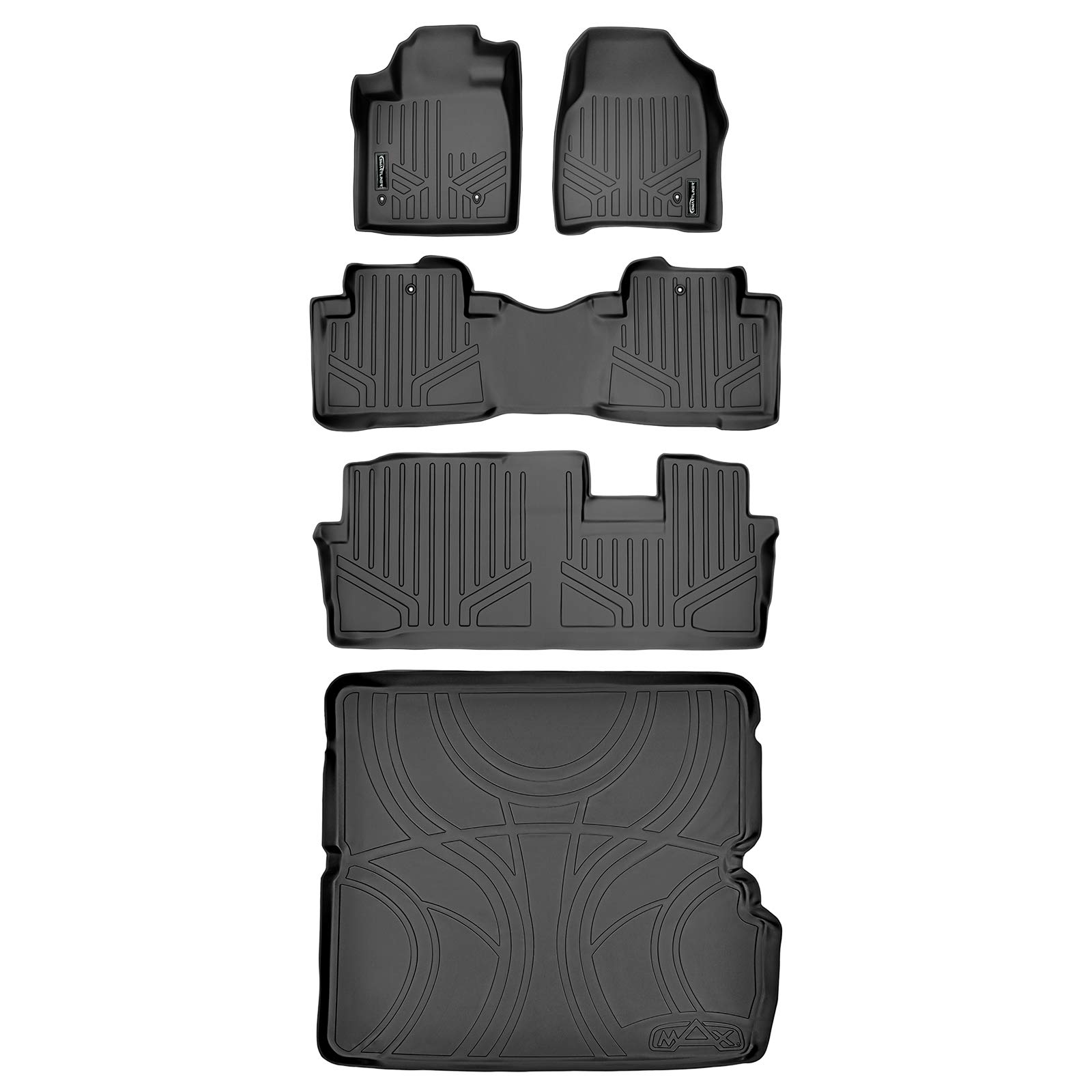 MAX LINER A0036/B0036/C0036/D0036 Floor Mats 3 Rows and Cargo Liner Behind 2nd Row Set Black for 2009-2015 Honda Pilot Image