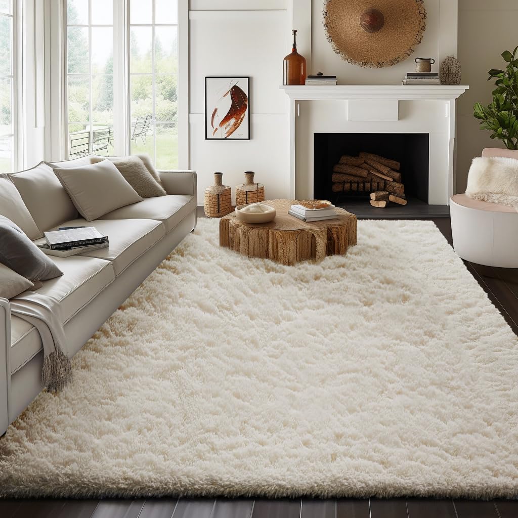 Photo 1 of Ophanie 7x9 Area Rugs, Upgrade Non-Slip Fluffy Soft Rugs for Living Room, Large Shag Ivory Fuzzy Plush Rug, Shaggy Big Carpets for Bedroom, Kids Boys Girls Dorm Nursery Home Decor Aesthetic