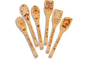 WoodLands Premium Mother’s Day Bamboo wooden spoons for cooking - ideal wooden cooking utensils set Gifts For mom From Daughter - Wood Spoons for Cooking - Wooden Spoon Mothers Day Gifts From Daughter