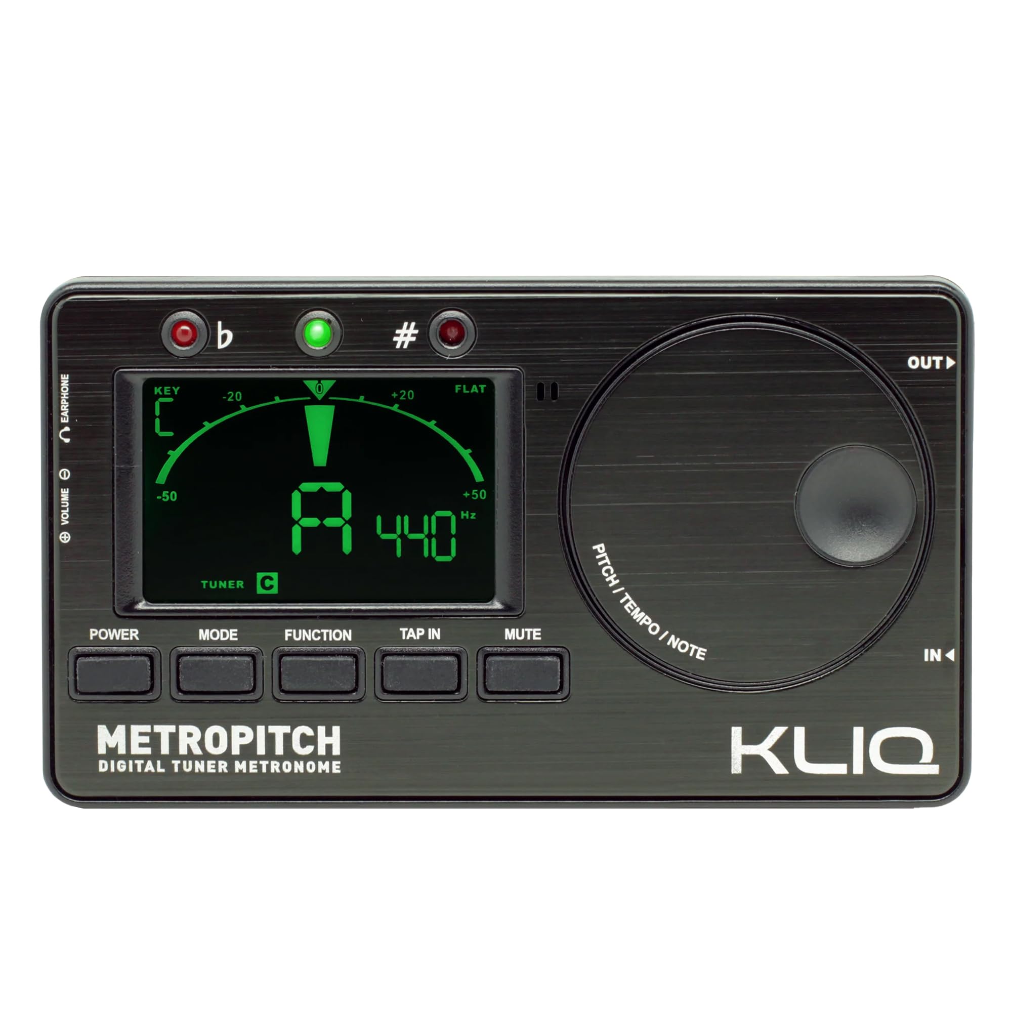KLIQ Music Gear MetroPitch - Metronome Tuner for All Instruments - with Guitar, Bass, Violin, Ukulele, and Chromatic Tuning Modes - Tone Generator Black