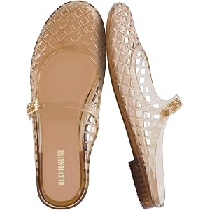 CUSHIONAIRE Java Casual Womens Jelly Flats with Adjustable Strap, Closed Toe Mary Janes Mule Design, Waterproof Jelly Sandals