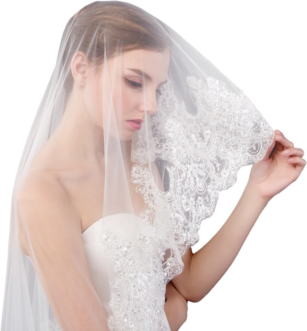 EllieHouse Women's Short Sequins Wedding Bridal Veil With Free Comb L17