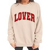 BOUTIKOME Valentines Sweatshirts for Women Sequin Glitter Patch Lover Letter Shirts Chenille Oversized Pullover Tops