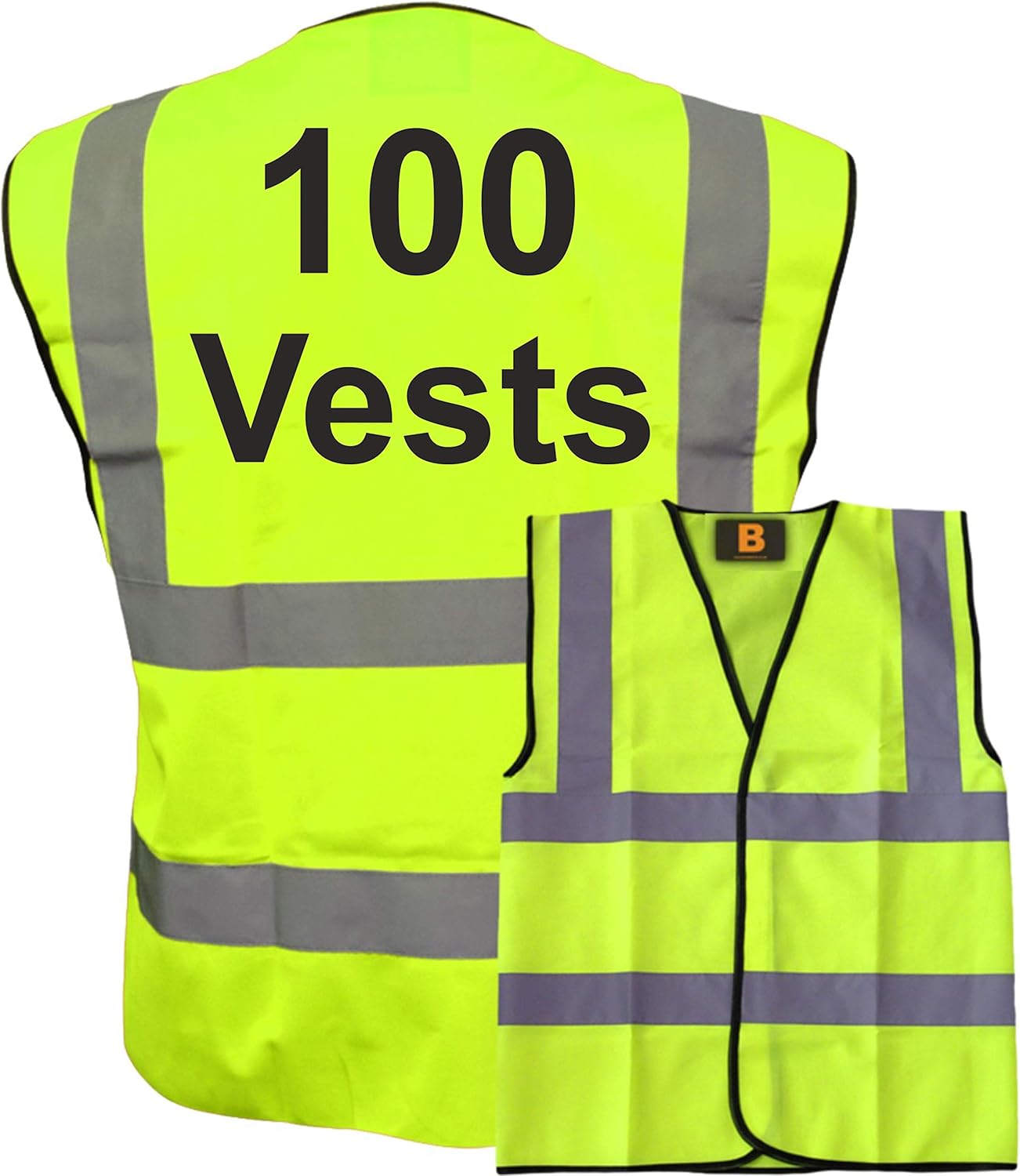 100 Yellow Hi Vis Safety Vests, Conforms to EN20471, Bulk Discounts