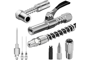 ELETON Grease Gun Coupler Kit – 9PCS Grease Gun Accessory Set with with 12" Spring Flex Hose, Heavy Duty Grease Fitting 1/8" 