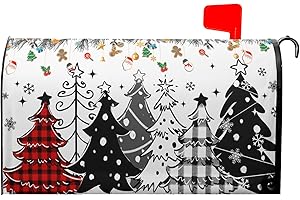 Evlaschin Xmas Trees Mailbox Cover Magnetic 21"x18" Red Black Buffalo Plaids Falling Snowflakes Winter Collection Mailbox Wrap Post Cover Standard Size for Yard Garden Outside Holiday Decor