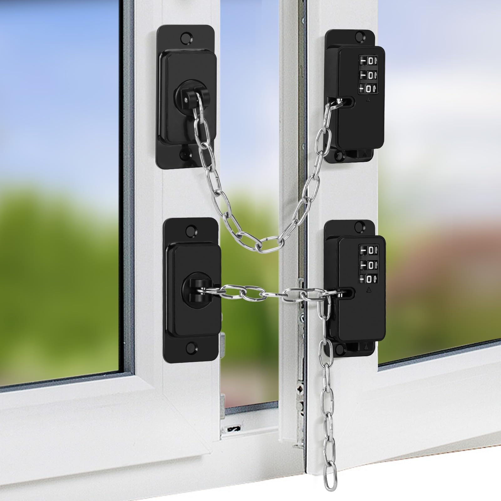 2 Pack Adjustable Password Fridge Locks, NewBinn Refrigerator Coded Cable Lock, Adjustable Window Restrictor Child Window Safety Locks for Freezer Cabints Childproof, Black