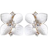 Navachi 18k Gold Plated Crystal Colorful Enamel Leaves Flower Omega Back Earrings