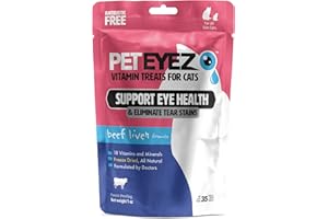 PetEyez Vitamin Treats for Cats - Tear Stain Remover - Eye Health Support - Reduces Itching & Allergies - Beef Liver Flavor - 1oz