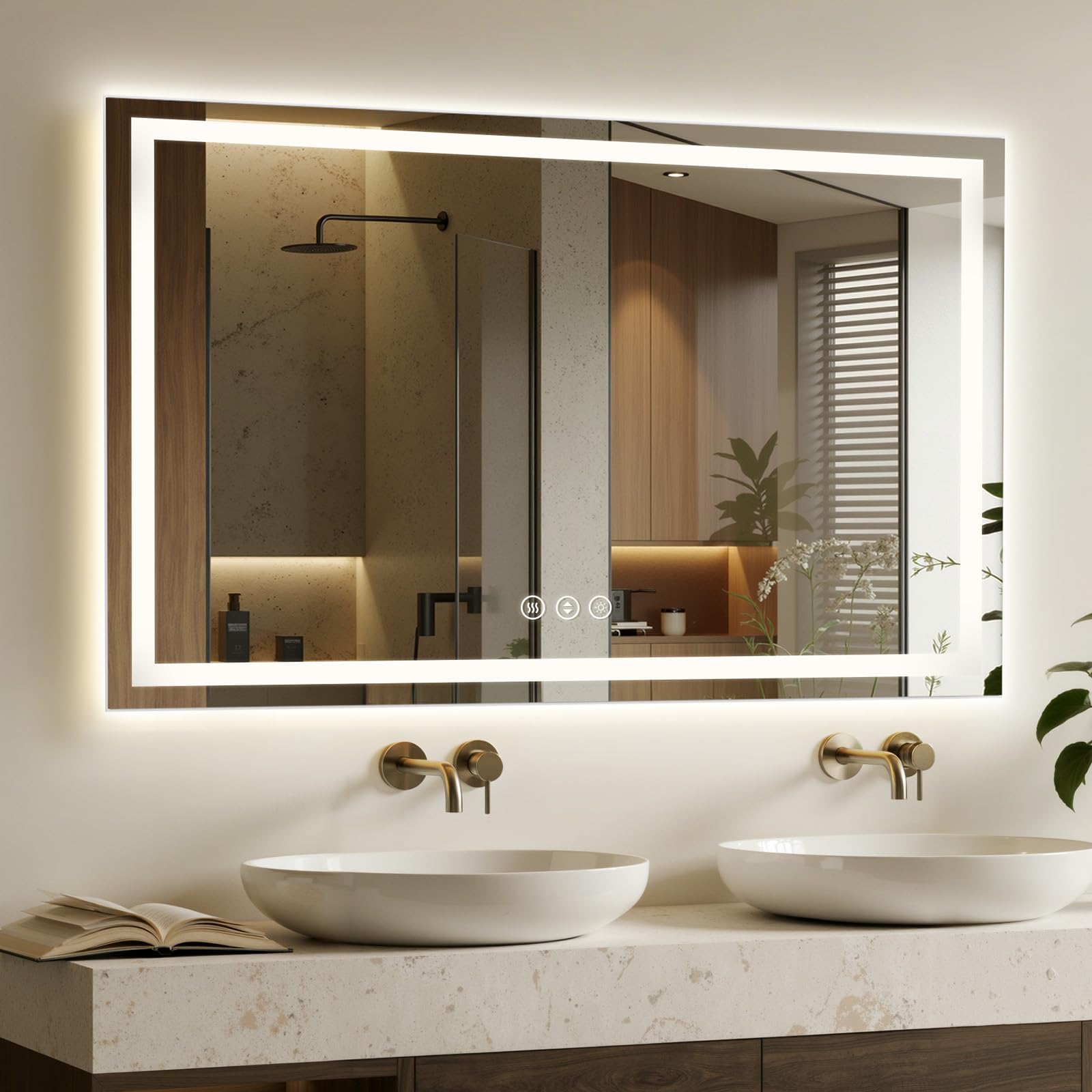 Photo 1 of 60X36 LED Bathroom Mirror with Lights, Anti-Fog, Backlit + Front Lit, Lighted Bathroom Vanity Mirror for Wall, Memory Function, Dimmable, Tempered Glass, Shatter-Proof