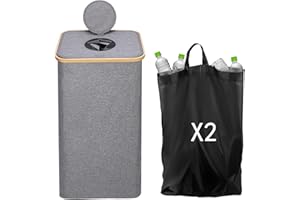 HOTOIQ Recycling Bin,100L Recycling Bin for Kitchen Indoor Home,Bottle Recycle 26Gallon Large Capacity With Removable Tote Bag, Collecting Glass Paper Plastic Metal Empty Bottles,Recycle Bin Zip-Top Can