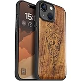 Carveit Magnetic Wooden Case for iPhone 15 Case, Compatible with MagSafe Wireless Chargers, Black Soft TPU Shockproof Cover & Wood Artisan Engraved (Viking Compass Vegvisir) - Walnut