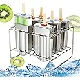 6PCS Stainless Steel Frozen Popsicle Molds Ice Cream Pop Maker Freezer Tray,Commercial Popsicle Molds Lolly Mould Ice Cream Stick Holder with Brush,Silver (6PCS-85g)