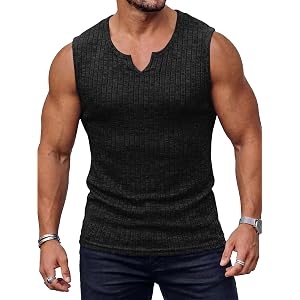 JEMLDL Men's Ribbed Knit Tank Tops V Neck Sleeveless Muscle T Shirts | Casual, Slim fit, Soft, Breathable, 4-way Stretch, Lig