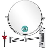 Auxmir 8'' Wall Mounted Makeup Mirror, 1X/20X Double-Sided Magnifying Mirror with Tweezer, HD Bathroom Makeup Mirror, Cosmetic Vanity Mirror with 360 Rotation Extendable Swivel Arm, Chrome