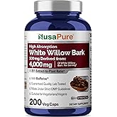 NusaPure White Willow Bark 20:1 Extract, 200 mg Equivalent to 4000mg, 200 Veggie Capsules, Max Strength, (Non-GMO, Vegan)
