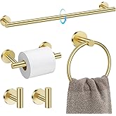 TQKAG Brushed Gold 5 Piece Bathroom Hardware Accessories Set 23.6" SUS304 Stainless Steel Bathroom Towel Bar Holder Sets Double Post Pivoting Toilet Paper Holder Set Wall Mounted