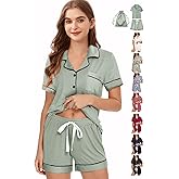 WJing Yi Jia 3Pcs Soft Pajamas Set for Women XS-XXL Womens Pajama Sets Button Down Sleepwear Nightwear Pj set Lounge Set Pjs