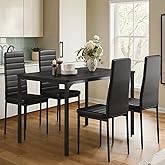 Gizoon Dining Table Set for 4, Kitchen Table Chairs Set of 4, 5 Piece Kitchen Table Set with 4 Upholstered PU Leather Chairs for Dining Room, Living Room, Apartment, Small Space, Black