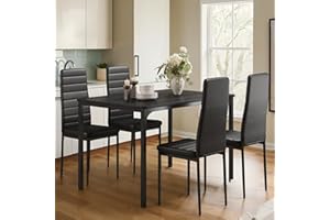 Gizoon Dining Table Set for 4, Kitchen Table Chairs Set of 4, 5 Piece Kitchen Table Set with 4 Upholstered PU Leather Chairs for Dining Room, Living Room, Apartment, Small Space, Black