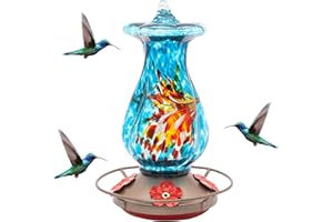 MEKKAPRO Glass Hummingbird Feeder, Hanging Hummingbird Feeders for Outdoors, 4 Feeding Ports, Glass Hummingbird Feeders for O