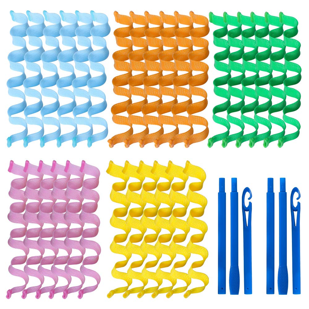30 Pcs Wave Curls Formers Styling kit, Magic Water Ripple Hair Rollers, No Heat Hair Curlers Spiral Curls Styling Tools With 2 Pcs Styling Hooks, For Most Women Girls Hairstyles (30cm/11.8inch)… : Beauty