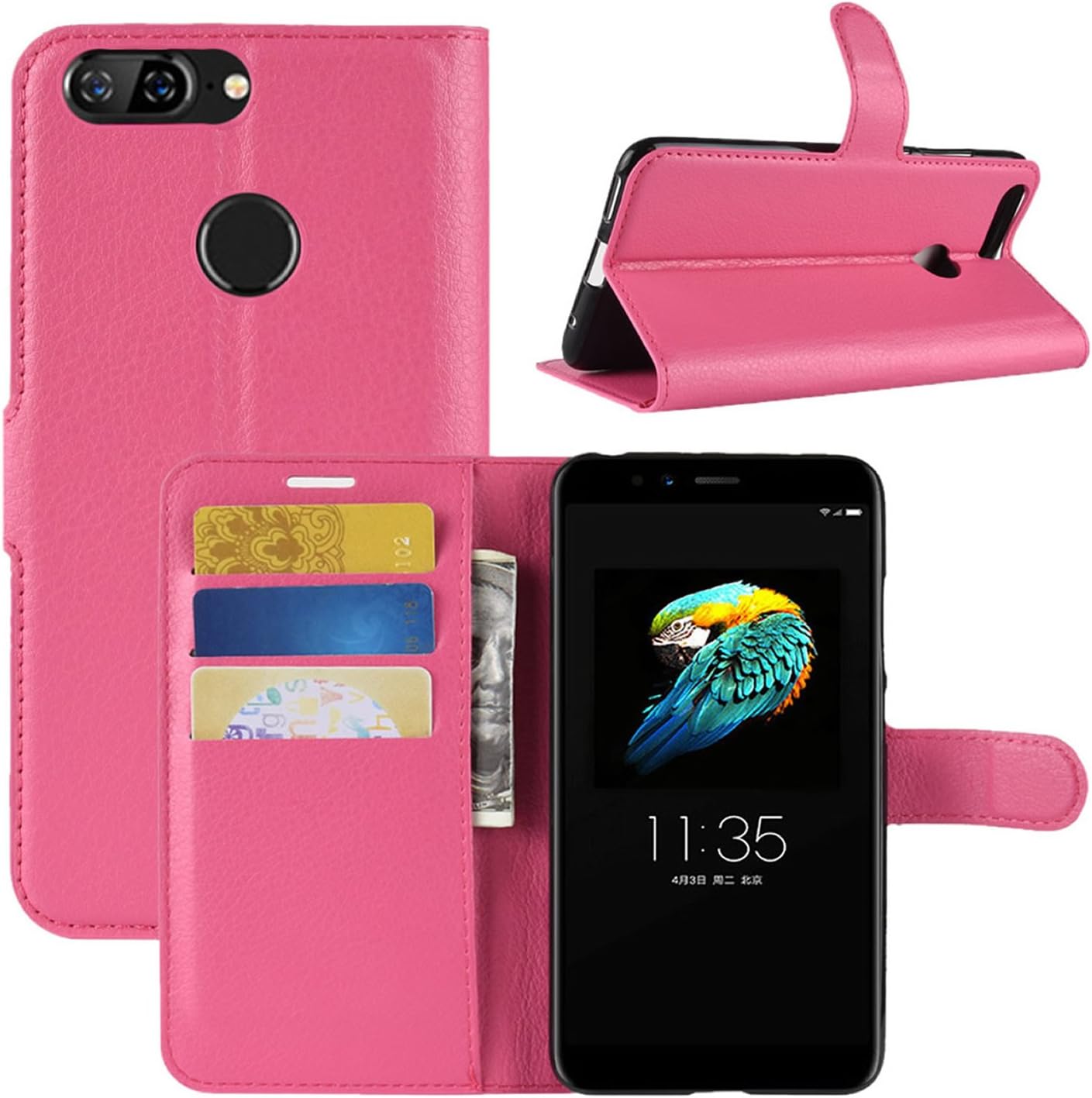 HualuBro Lenovo S5 Case, Premium PU Leather Wallet Flip Phone Protective Case Cover with Card Slots for Lenovo S5 Smartphone (Rose)