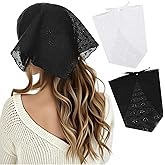 Tyqour Lace Head Scarf for Women Lace Bandana Hair Scarf Black Hair Bandanas for Women White Black Adjustable Floral Design, Breathable Polyester, Versatile Fashion Accessory