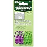 Clover 3165 Locking Stitch Markers with Clip (6-Pack), Green/Purple